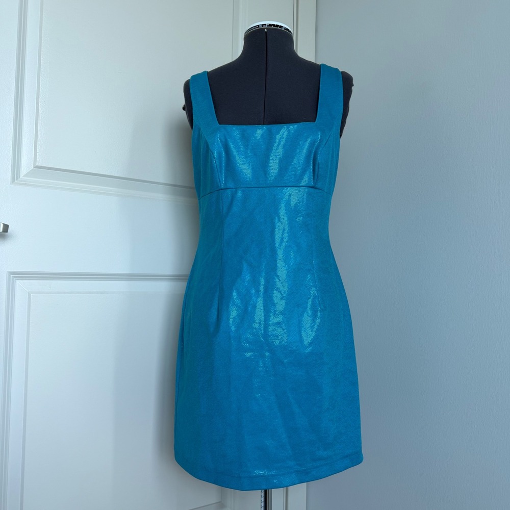 Vintage 90s Andrea Polizzi for Rex Lester Metallic Blue Sleeveless Mini Dress